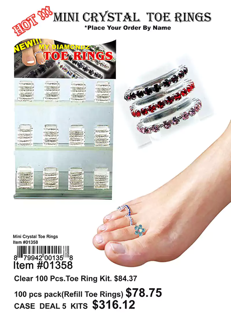 Mini Crystal Toe Rings Clear 100 Pcs.